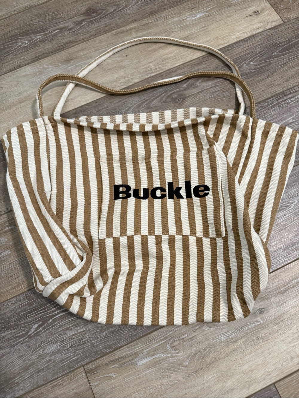 Buckle Striped Canvas Tote in Tan and White